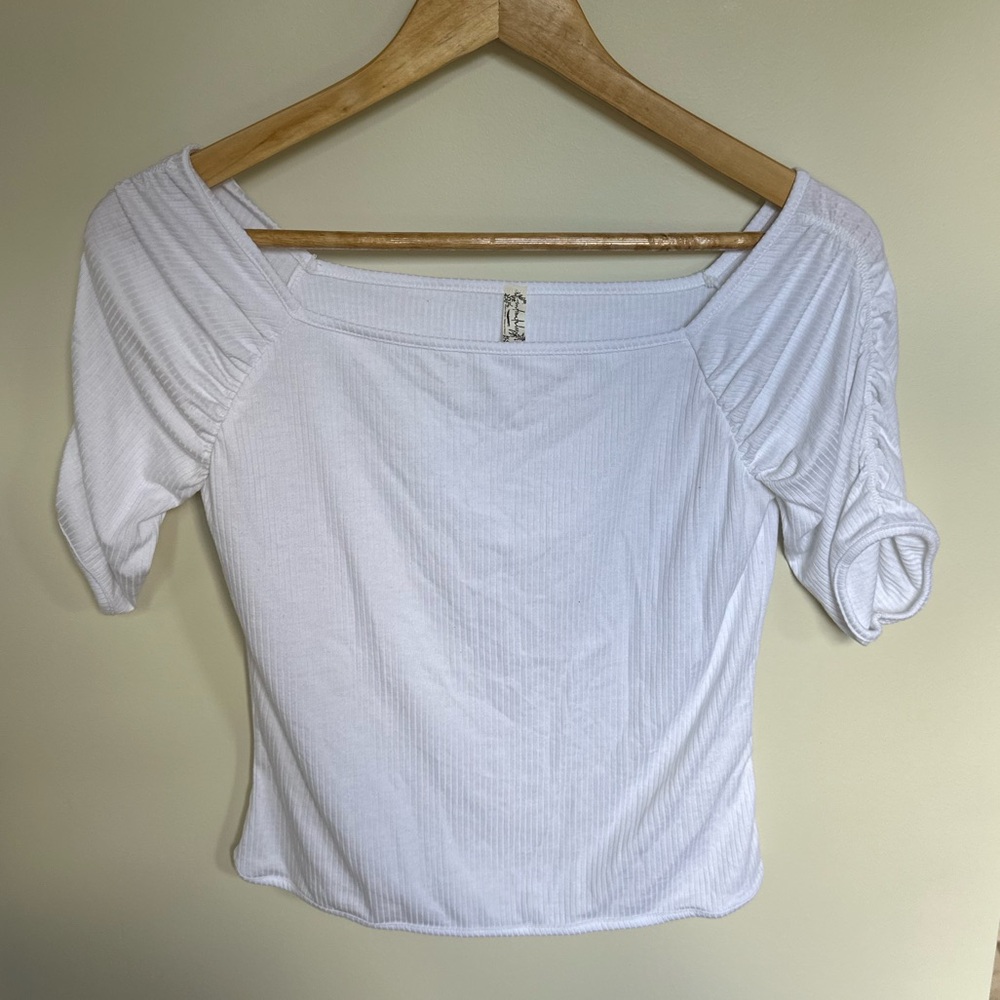 Free People Ruched White Top